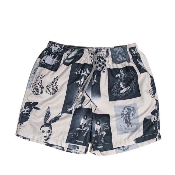 PLAYBOY Swim Mens Playboy By Pacsun Graphic Print Swim Shorts